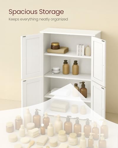 VASAGLE Floor Storage Cabinet with 4 Doors and Adjustable Shelves - Cloud White / 42.7"