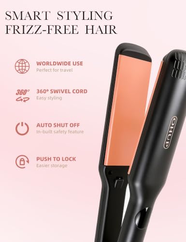 Flat Iron Hair Straightener with Digital Display & Wide Plates - Fast, Frizz-Free Styling