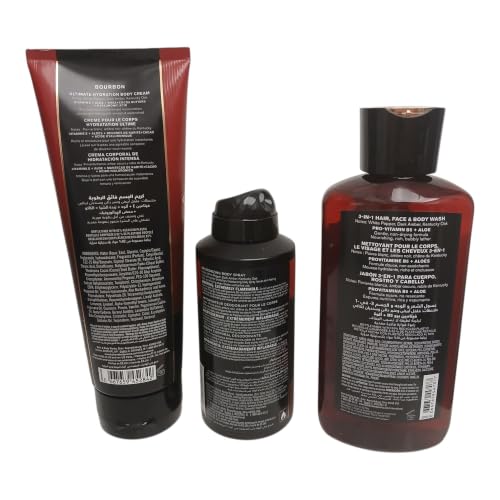 Bath & Body Works Bourbon Set - Shea Body Cream, 3-in-1 Hair & Body Wash, Deodorizing Body Spray