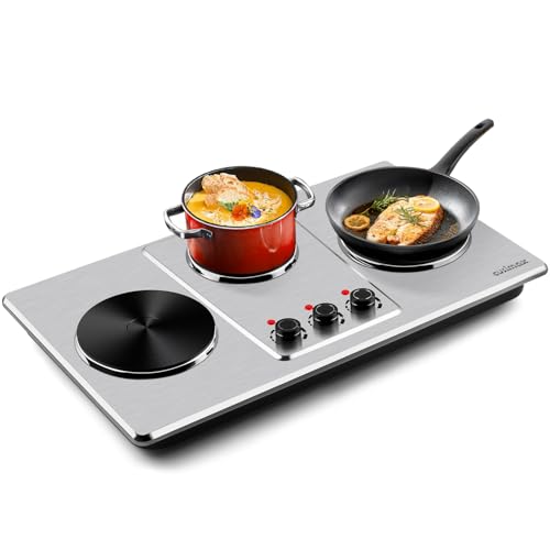Silver Triple Burner Hot Plate - Countertop Electric Cooktop with 7" Cast Iron Surface