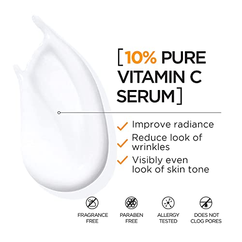 L'Oreal Paris Revitalift 10% Pure Vitamin C Face Serum for Brighter Skin & Reduced Wrinkles, Fragrance Free, 1 0z.