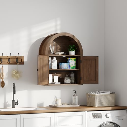 ChooChoo Arched Wall Cabinet - Double Door Medicine Cabinet with Shelf - Walnut Variation