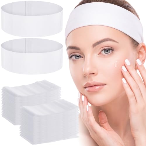Disposable Headbands for Facials Spa Hair Bands - White 90 Pack