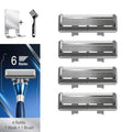 6-Blade Razor Refill Cartridges 4 Count, Professional Razor Blades for Men with Lubricating Strip, Wall Hook & Cleaning Brush Included for Smooth Shaving with Matching Handle