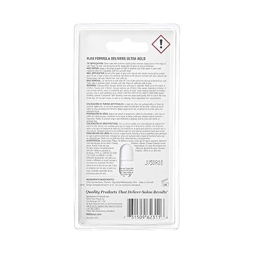 KISS PowerFlex Brush-On Nail Glue for Press On Nails, Ultra Hold Flex Formula Nail Adhesive, Includes One Bottle 5g (0.17 oz.) with Twist-Off Cap & Brush Applicator (Pack of 2)
