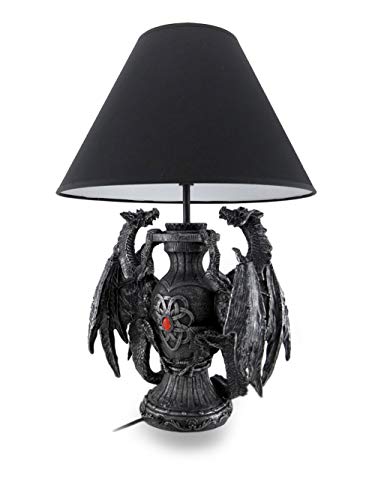 Zeckos Gothic Dragon Table Lamp with Black Fabric Shade - 19 Inch Decor