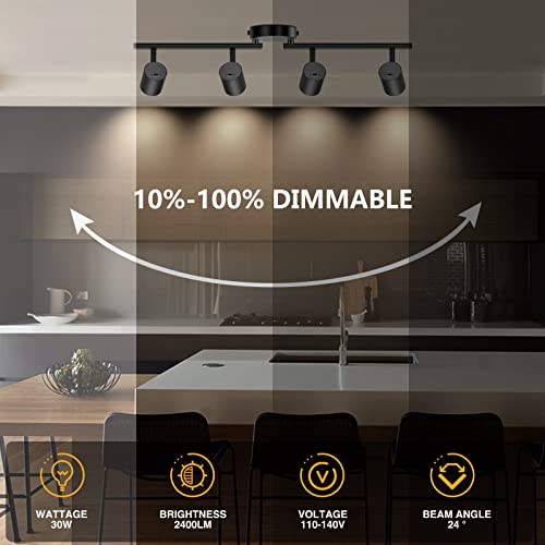 LED Track Lighting Fixtures 5-Color Adjustable Ceiling Spotlights - Black