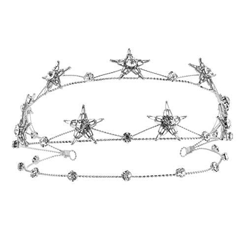 Silver Rhinestone Star Crown Bridal Headpiece for Women & Girls