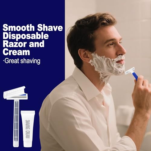 Disposable Razors in Bulk,razors individually wrapped bulk,Twin Blade Razors with Clear Safety Cap and Shaving Cream, Razors For Homeless, Hotel,Air Bnb,Shelter/Homeless/Travel (50 PCS)
