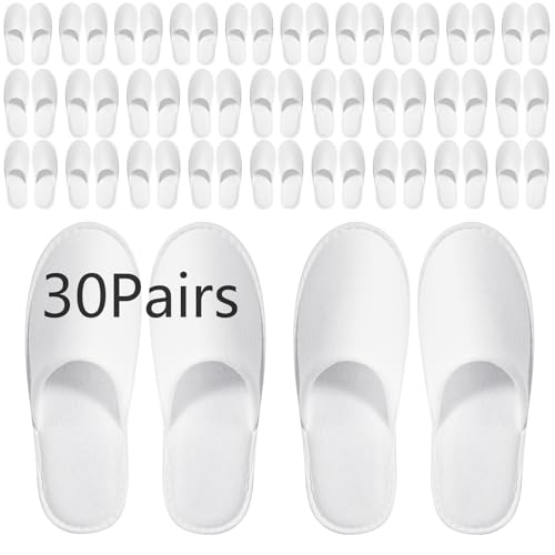 Disposable Slippers for Guests Bulk 30 Pairs Hotel Spa Travel White Men US 10/Women US 11