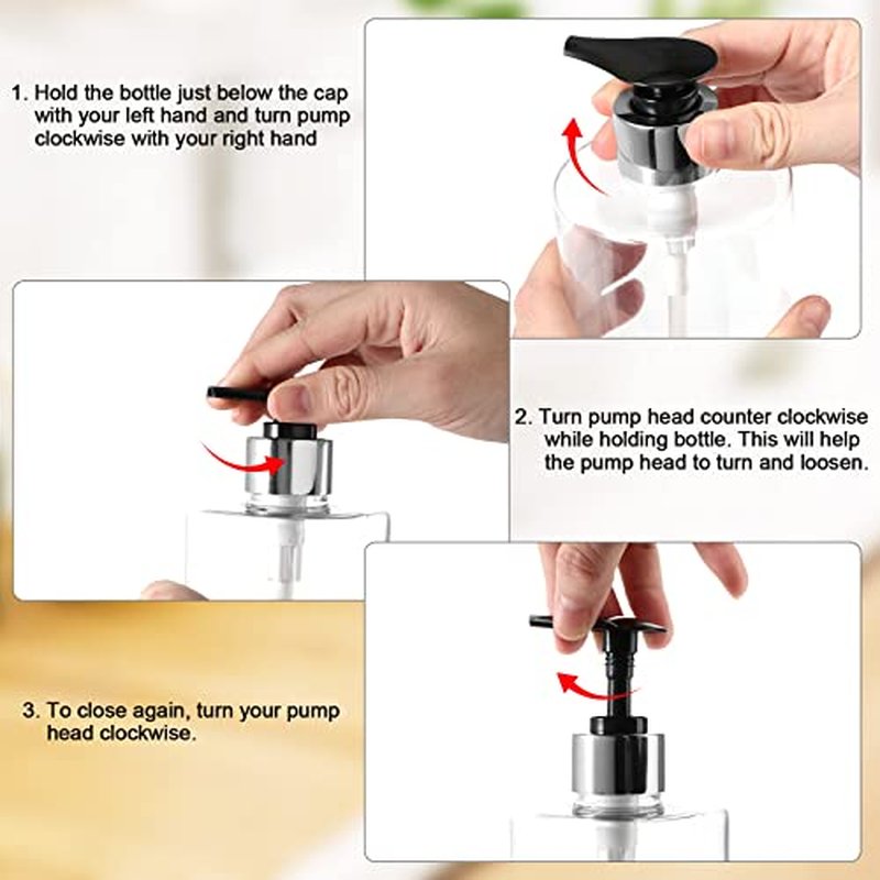 Marsui 3 Pcs Clear Soap Dispenser Set 25 oz Plastic Pump Bottles Dispenser with 6 Label Sticker Kitchen Bathroom Refillable Liquid Dispensers for Lotion Body Wash Hand Dish Soap(Black and Silver)