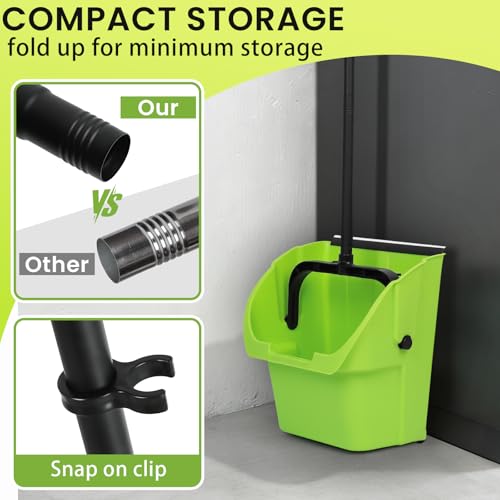 Green Jumbo Heavy Duty Commercial Debris Dustpan with Long Handle - Outdoor Leaves & Trash Scooper