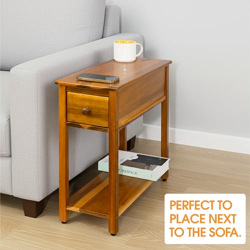 ENKEZI Narrow End Table with Drawer and Shelf - Top Drawer Variation