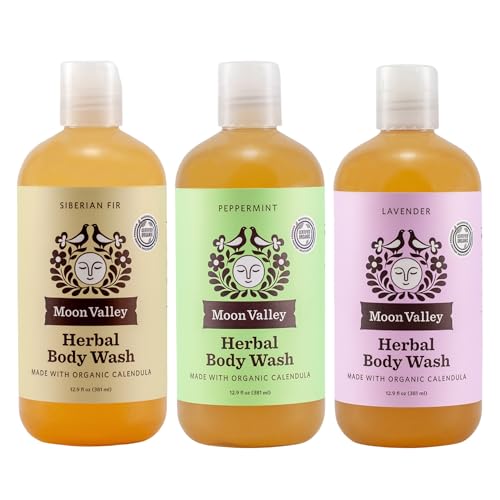 Moon Valley Organics Herbal Body Wash, Lavender, Peppermint, Siberian Fir, All Natural Ingredients, No Parabens, Vegan, Moisturizing Essential Oils, Variety 3 Pack