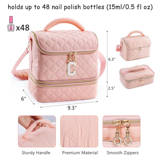 ELCUPA Personalized Initial Nail Polish Organizer C – Holds 48 Bottles & Tools