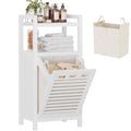 Homykic Bamboo Tilt Out Laundry Hamper Cabinet with Removable Bag - White, Space-Saving Design
