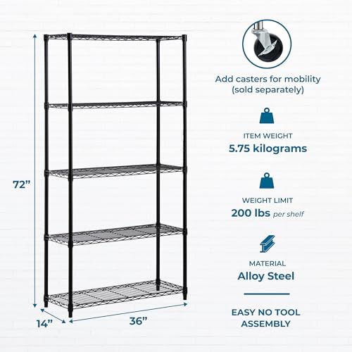 Honey-Can-Do 5-Tier Steel Wire Shelf - Heavy Duty, Adjustable, NSF-Certified