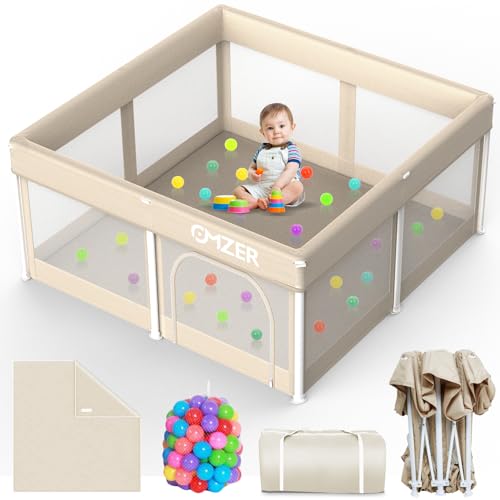 Foldable Baby Playpen - Apricot 50x50 Inch Portable Toddler Play Yard with Zipper Door