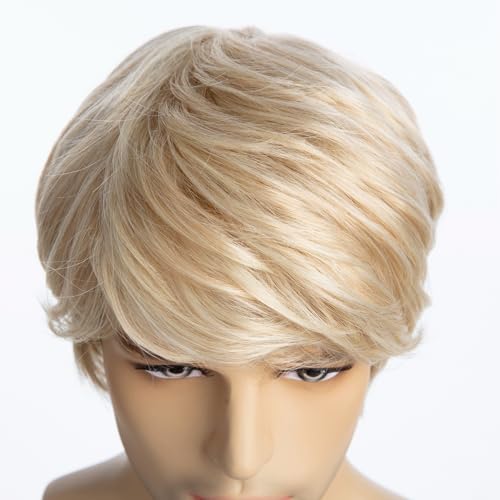 Men's Blonde Short Layered Wig for Cosplay and Halloween - Natural Synthetic Hair (Variation of Blonde)