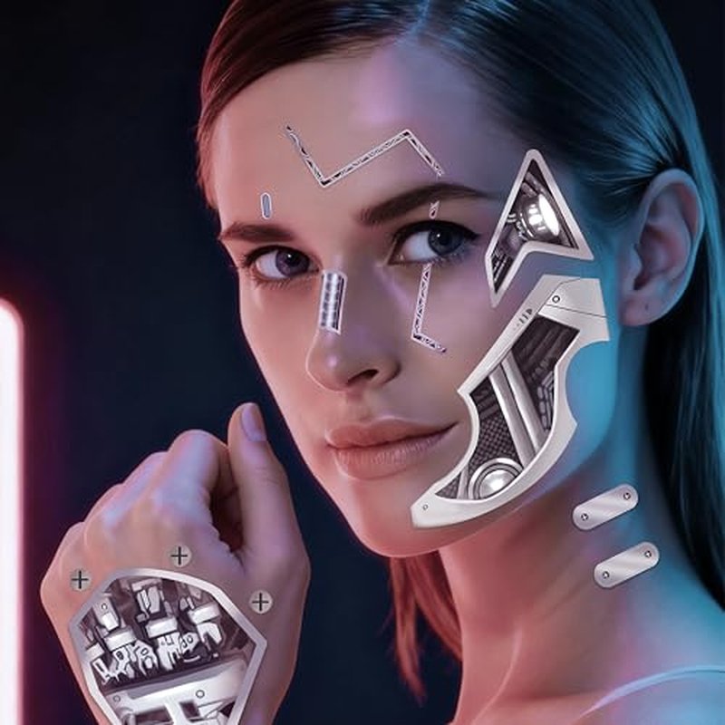 4¡¿Death Metal Cyborg Temporary Tattoo£¬Cyberpunk Costume Face Tattoos,Robot Costume Halloween Face Tattoos,Cyberpunk (cyberpunk)