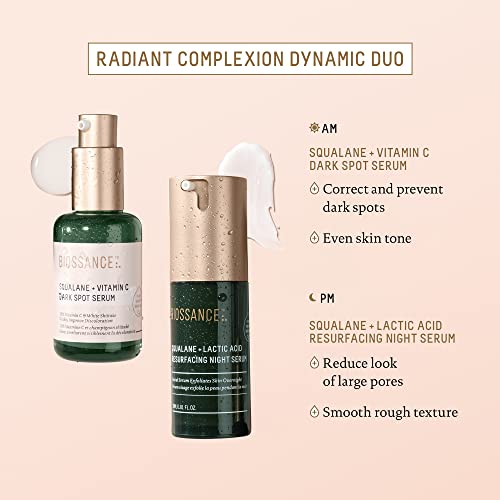 BIOSSANCE Squalane + Lactic Acid Night Serum - Vegan Exfoliating & Anti-Aging Treatment