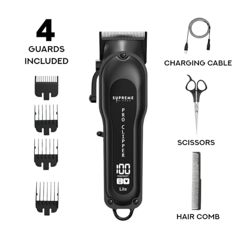 Supreme Trimmer Pro Clipper Lite Black - Professional Cordless Hair & Beard Trimmer Set