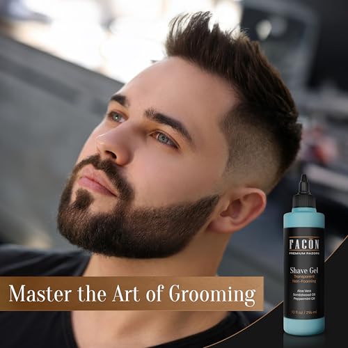 Fac?n Transparent Shaving Gel for Men w/Aloe Vera, Cooling Menthol, Peppermint & Sandalwood Oil Scent ? Clear Non Foaming Straight Razor Shave Gel, Barber Shaving Gel to Prevent Razor Bumps, 10 fl oz