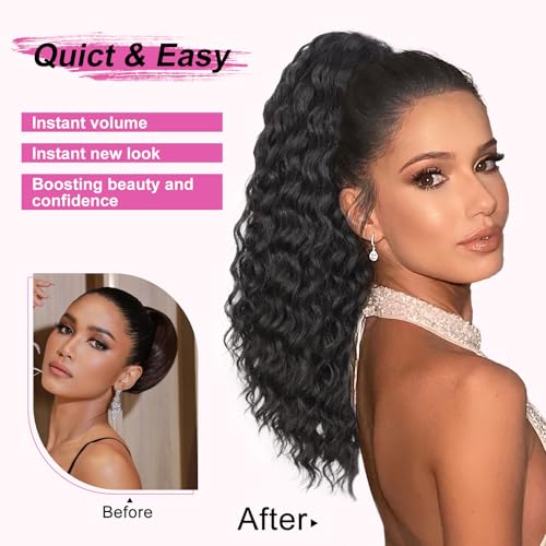 AISI BEAUTY 22 Inch Curly Ponytail Extension Brown Black Drawstring Hair Piece for Women