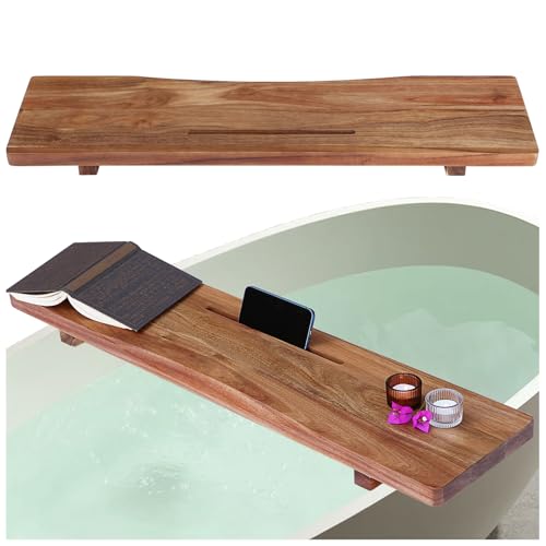 35" Acacia Wood Bathtub Tray Caddy for Freestanding Tubs - Thickened 1.2" Board, Elegant Spa Accessory