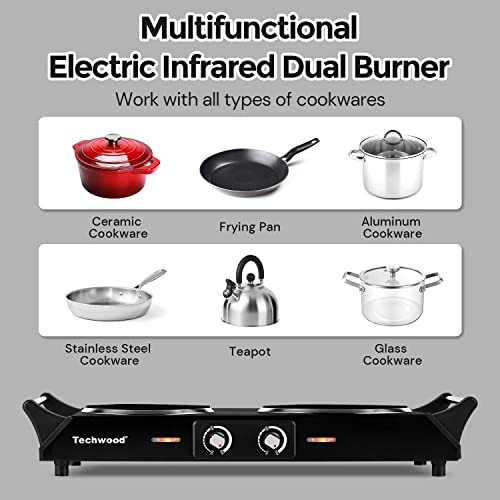 Infrared Double Burner Hot Plate - Portable 1800W Electric Stove for Cooking, Black