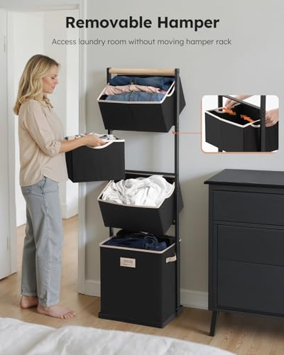 SOLEDI 4-Tier Vertical Laundry Hamper Sorter for Small Spaces - Black