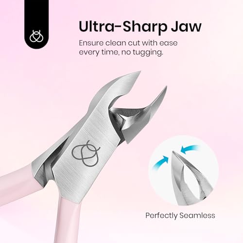 Beetles Cuticle Trimmer Nail Cuticle Nippers 0.16 Inch Fine Jaw Cuticles Cutter Stainless Steel Cuticles Remover Scissors Beginner Friendly Nail Art Tools for Manicure Care Pink