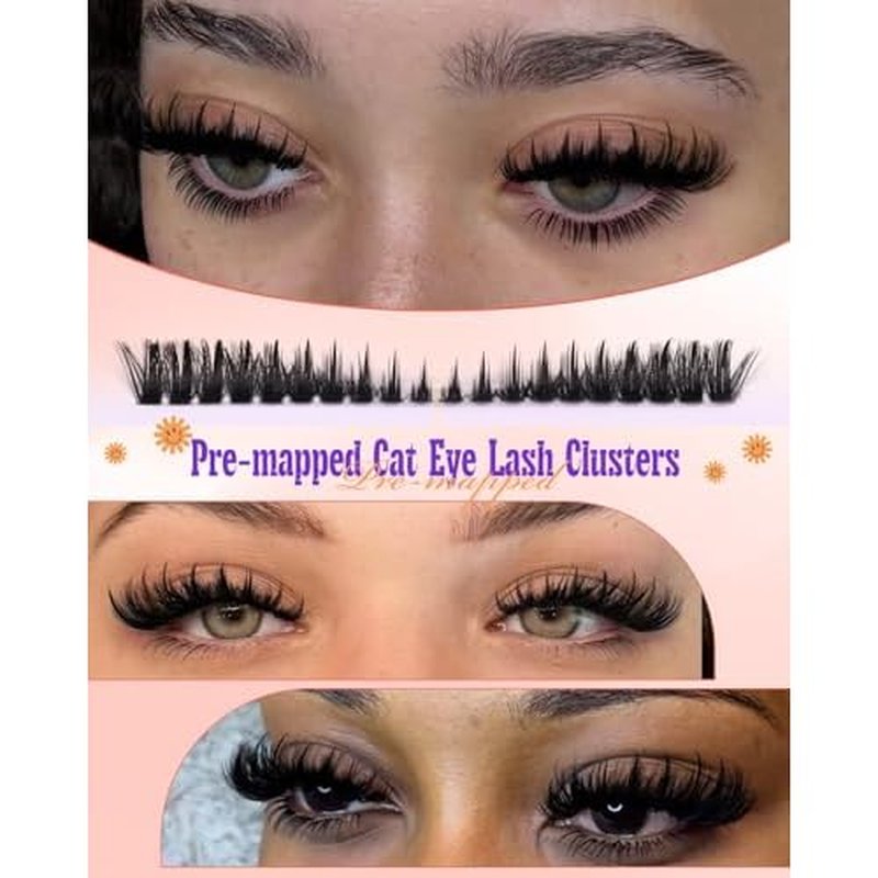 80D Lash Clusters with Spikes Unique Spiky Cat Eye Lashes Fairy Anime Eyelash Clusters Wispy Manga Cluster Eyelash Extensions 9-18mm 120Pcs Natural Volume Individual Lashes Ultra-Thin Band