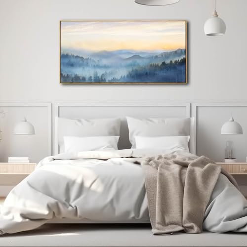 Blue Forest Tree Wall Art Canvas Print 20x40 Inches Framed Landscape Artwork