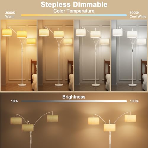 White-Beige Dimmable Tree Floor Lamp - 36W Super Bright LED with Remote & Touch Control for Living Room & Bedroom