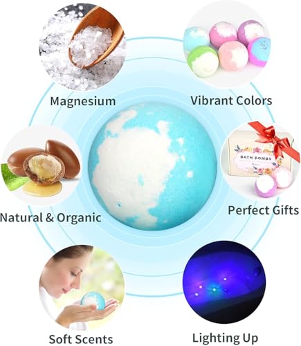 Multi-Color Light Up Bath Bombs Gift Set - Surprise Inside, 6 Pack, Natural Spa Relaxation