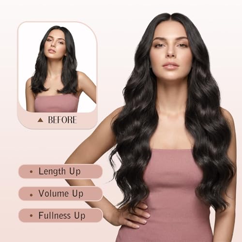 Dark Brown 24 Inch Clip-In Wavy Hair Extensions - 6PCS Long Hairpieces for Women
