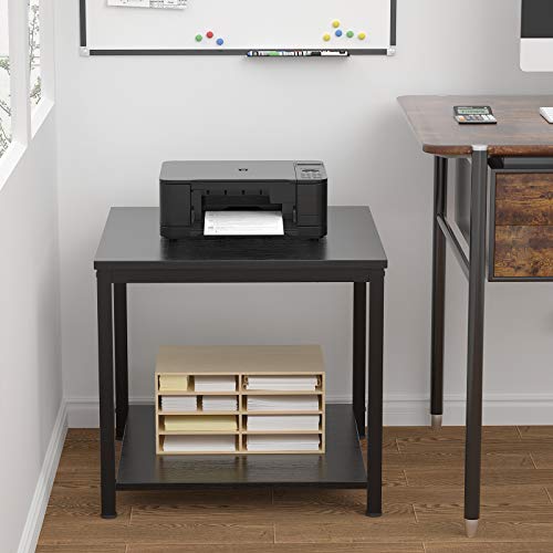 Homieasy Black 20-Inch Square 2-Tier Metal Wood Side Table - Modern Industrial Nightstand