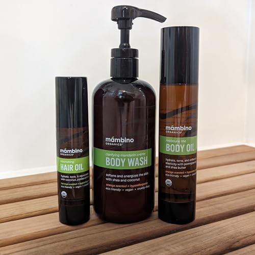 Mambino Organics Moisture Me Nourishing Body Oil, Lightweight Skincare & Body Care Oil with Shea Butter, Almond & Pomegranate Oils, Fast-Absorbing Moisturizing Body Oil, Cruelty-Free, 4 fl oz, 3-Pack