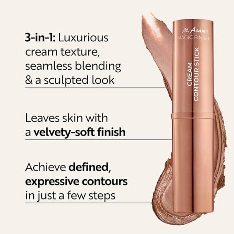 M. Asam MAGIC FINISH Cream Contour Stick light medium (0.28 Oz)- creamy contour stick for a defined face shape, creates optical shadows, bronzer stick with moisturizing hyaluronic acid, vegan