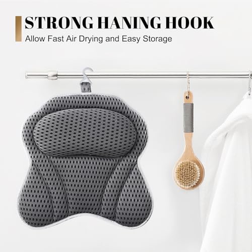 Idle Hippo Grey 4D Air Mesh Bath Pillow - Neck & Back Support for Tub & Spa