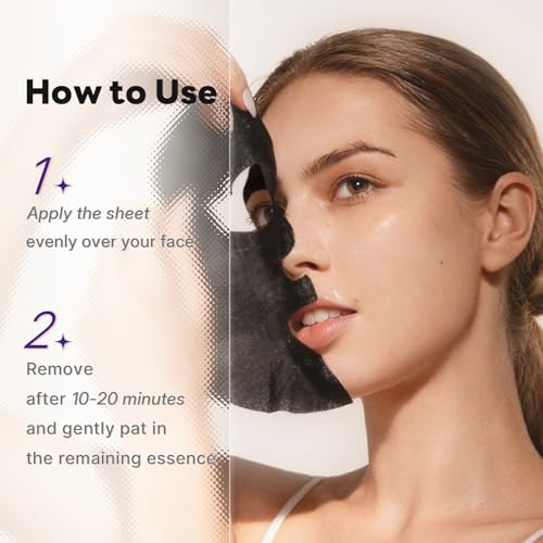 Black Sodium Hyaluronate Face Mask Pack - Deep Hydration & Soothing, Sensitive Skin, 5 Pack