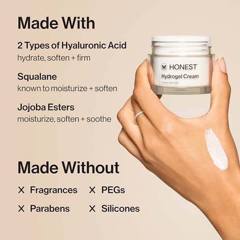 Honest Beauty Hydrogel Cream with Hyaluronic Acid | Lightweight, Moisturizing Water Cream | Gentle for Sensitive Skin, Fragrance Free, Vegan | 1.7 fl oz