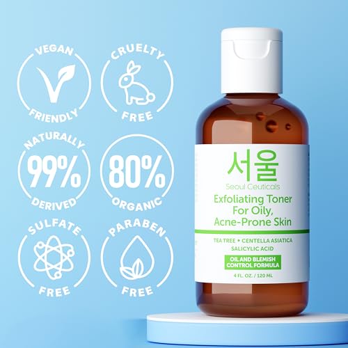 SeoulCeuticals Korean Toner for Oily Acne Prone Skin ? Korean Skin Care Tea Tree Toner for Face ? Facial Toner Centella Asiatica, Salicylic Acid. 4 FL OZ