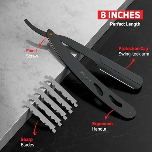 Suvorna 4.5-Inch Beard & Mustache Scissors with Straight Razor - Black, Grooming Kit