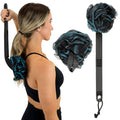Vive Interchangeable Long Handled Loofah on a Stick - Black Mesh Back Sponge, Reusable