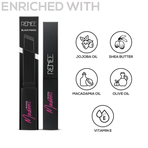 RENEE Madness PH Stick, 3g | Black lipstick that delivers pink hue, enriched with Vitamin E and Jojoba Oil