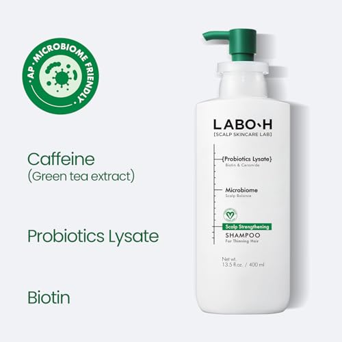 LABO.H Unscented Scalp Strengthening Shampoo for Hair Growth & Anti-Loss, Vegan Ceramide Formula, 13.5 Fl oz