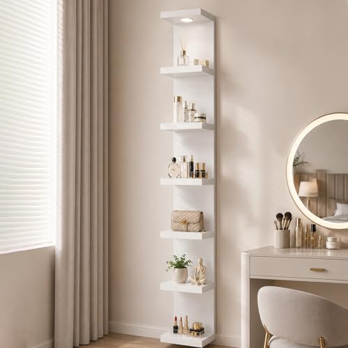 White 7-Tier Wall Shelf Unit with LED Light - Floating Display Shelves