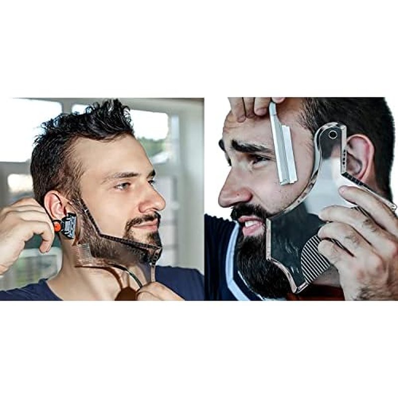 4PCS Men's Beard Shaping Tool Template, Beard Guide Shaper with Inbuilt Comb, Multi-liner Edges Shave for Curve/Straight/Neckline/Goatee/Sideburns (Clear-4pcs)